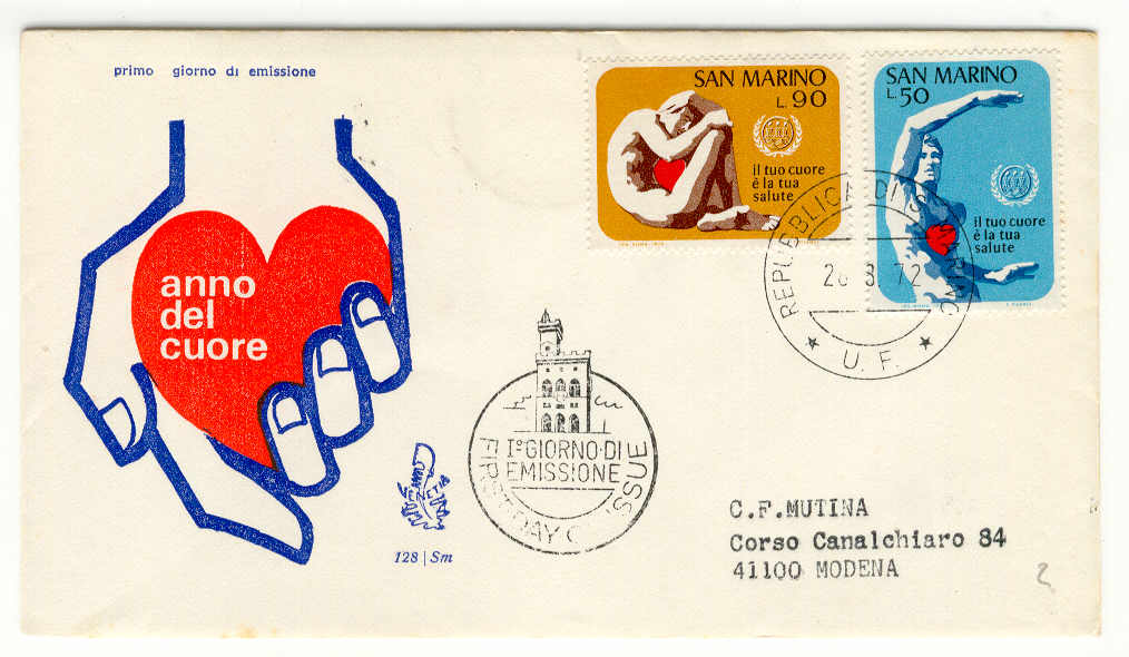 10203 - San Marino - busta fdc con serie completa lotta contro le malattie cardiovascolari ed. Venetia