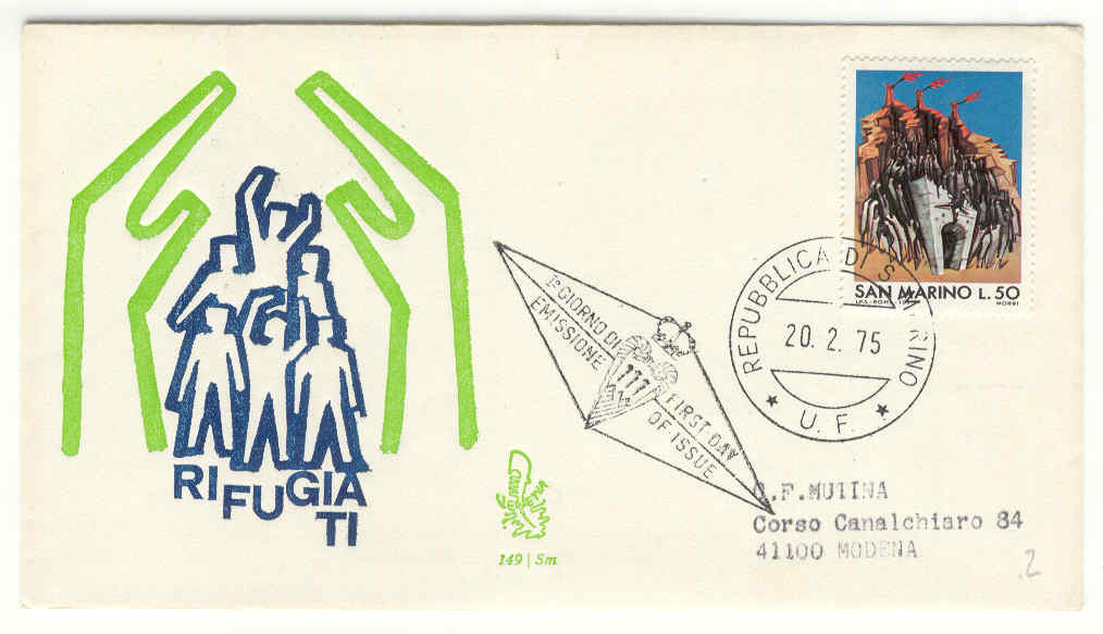 10239 - San Marino - busta fdc con serie completa: Rifugiati - 30 anniversario dello Scampo dei centomila