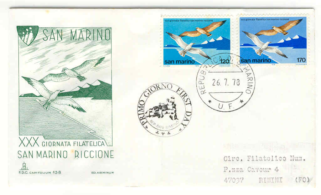 10351 - San Marino - busta fdc con serie completa: XXX fiera del francobollo di  Riccione