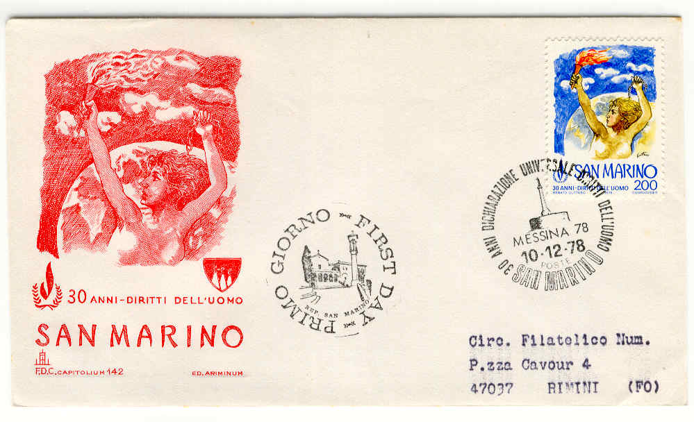 10356 - San Marino - busta fdc con serie completa: 30 anni Diritti dell Uomo