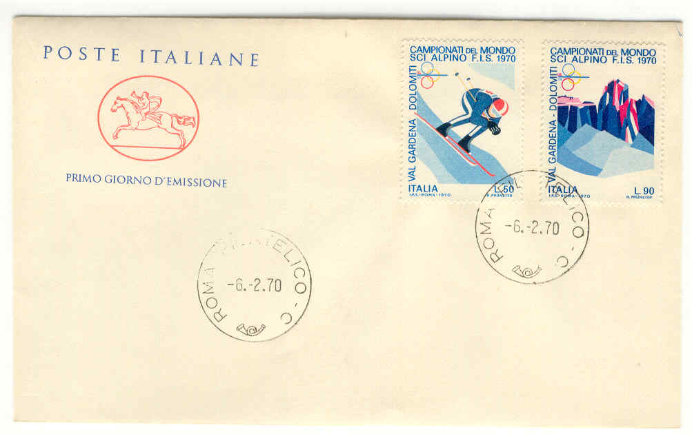 10393 - Italia - busta fdc con serie completa: Campionati mondiali di sci alpino