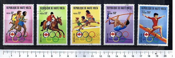 10580 - ALTO VOLTA,   Anno 1975-3592,  Yvert  378/379+A162/164  -  Giochi Olimpici di Montreal  - 5 valori serie completa timbrata