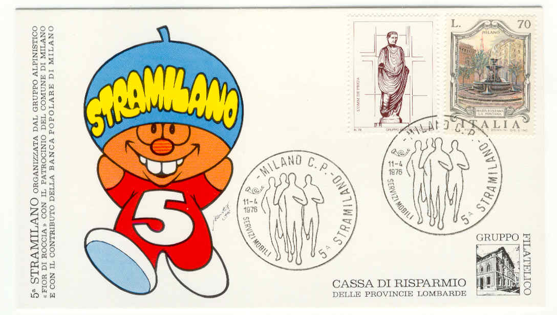11687 - Italia - cartolina con annullo speciale 5 Stramilano - con aggiunta di bollo erinnofilo