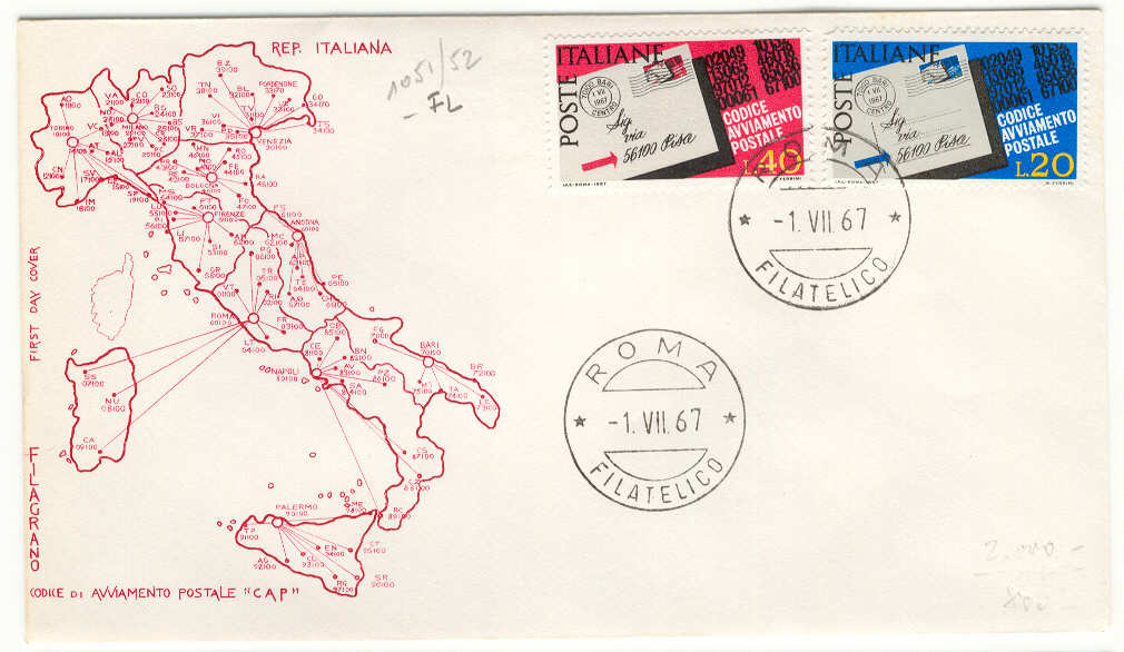 12867 - Italia - busta fdc con serie completa: Codice di avviamento postale