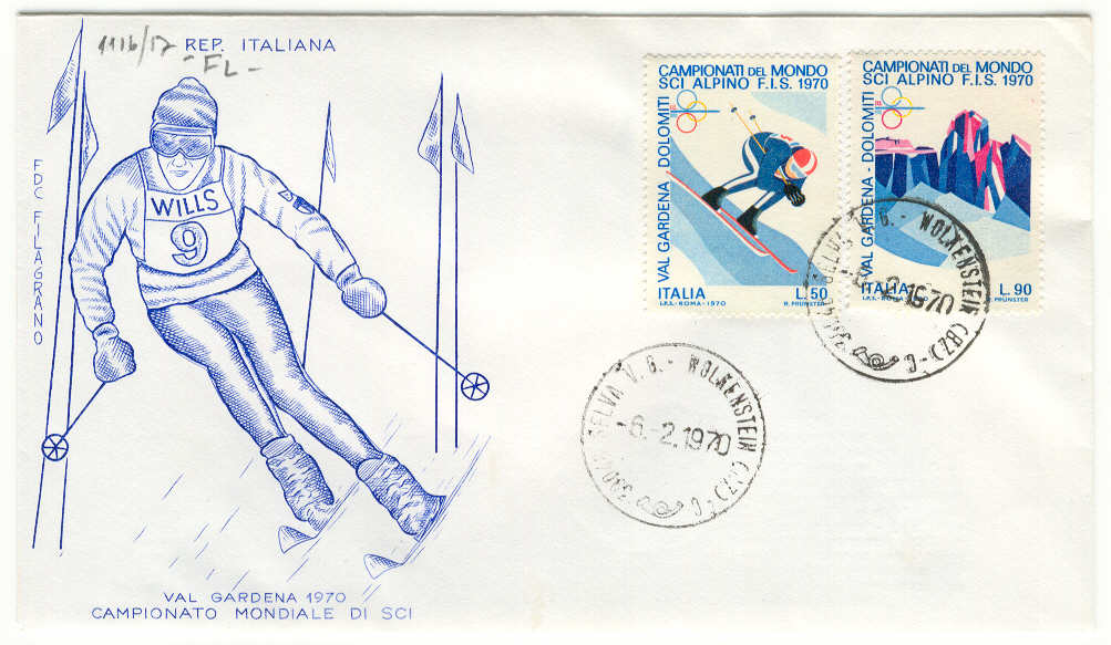 13147 - Italia - busta fdc con serie completa: Campionati mondiali di sci alpino