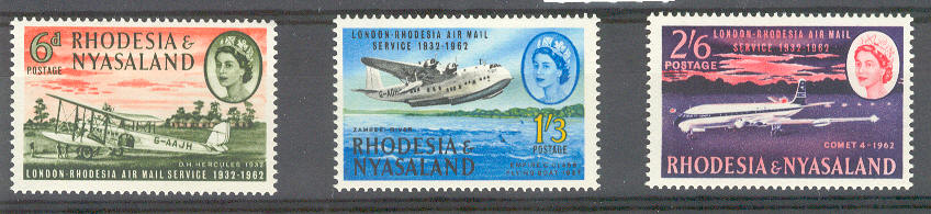 13830 - Rhodesia & Nyasaland - serie completa nuova: 30 anniversario del servizio postale Londra- Rhodesia