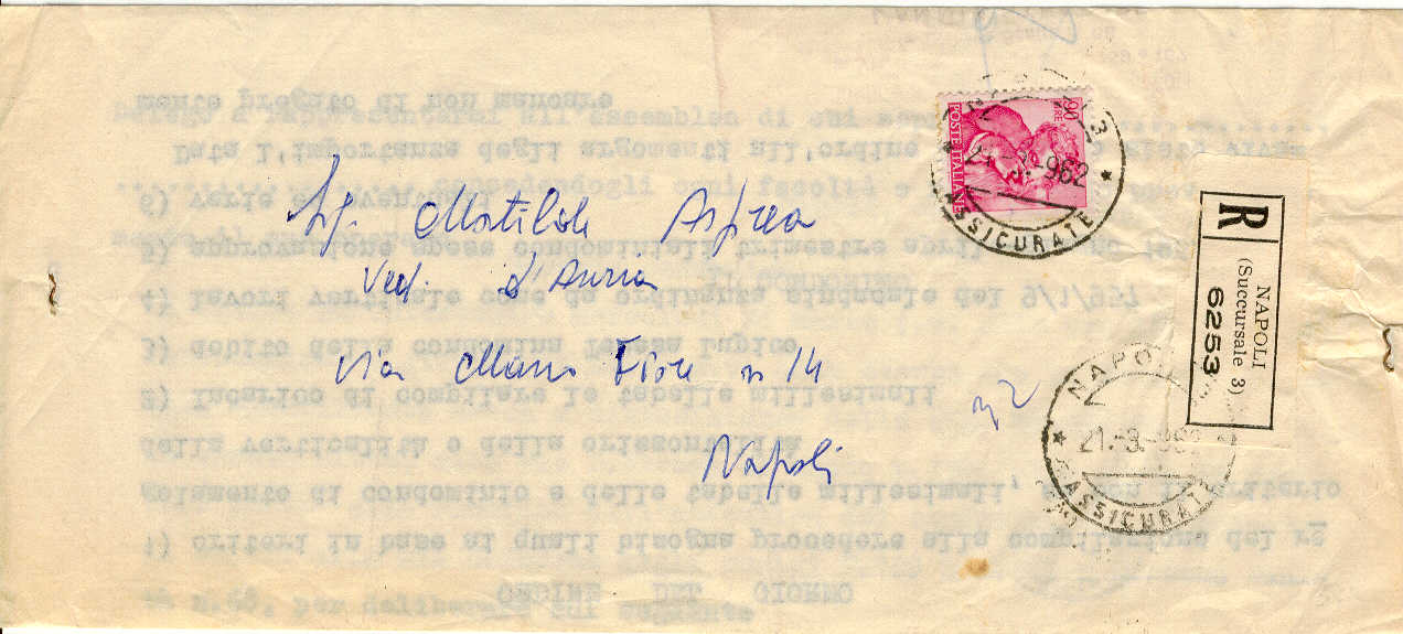 14304 - L.90 su corrispondenza raccomandata Napoli 21.3.1962