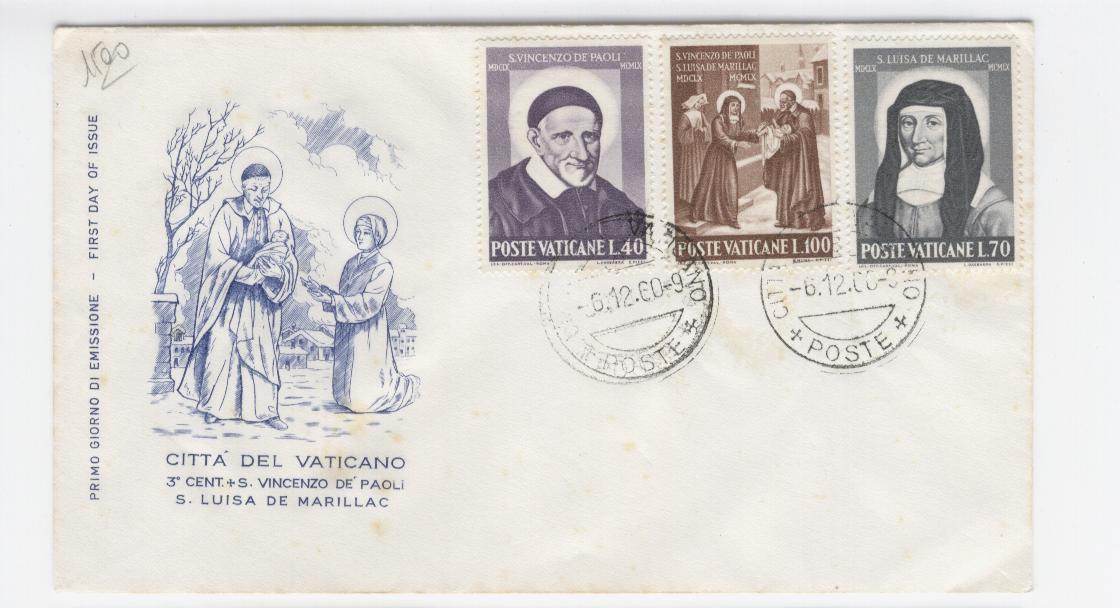 16451 - Vaticano - busta fdc con serie completa: 3centenario della morte di S.Vincenzo  e di Santa Luisa