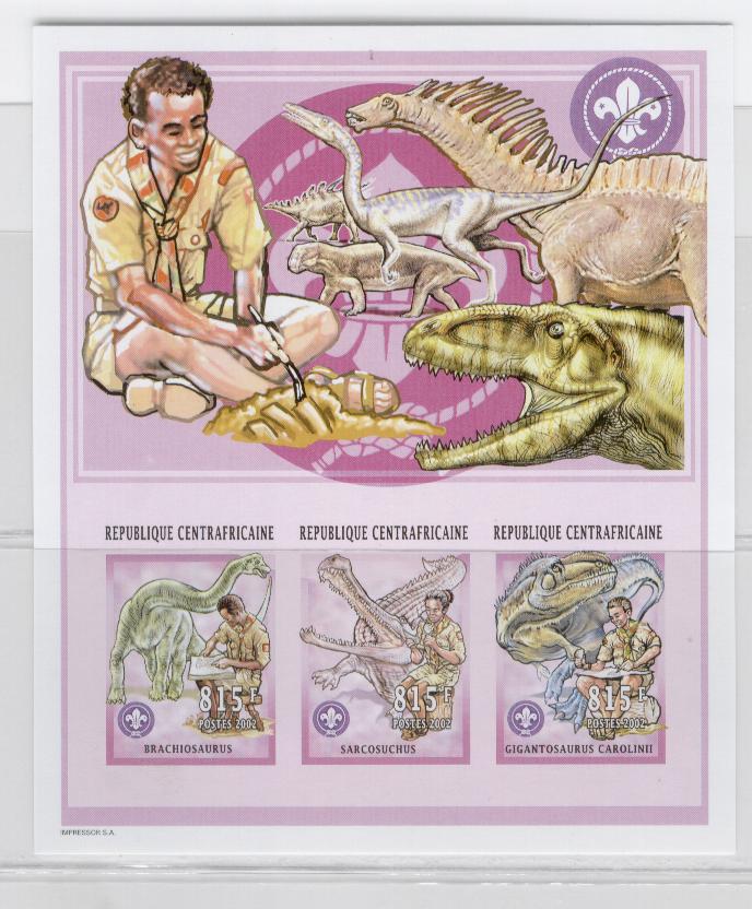 17814 - Centrafrica  - serie completa nuova in blocco non dentellata - Scoutismo e Dinosauri
