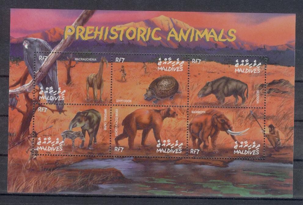 17843 - Maldive - serie completa nuova in blocco: Animali preistorici - prateria