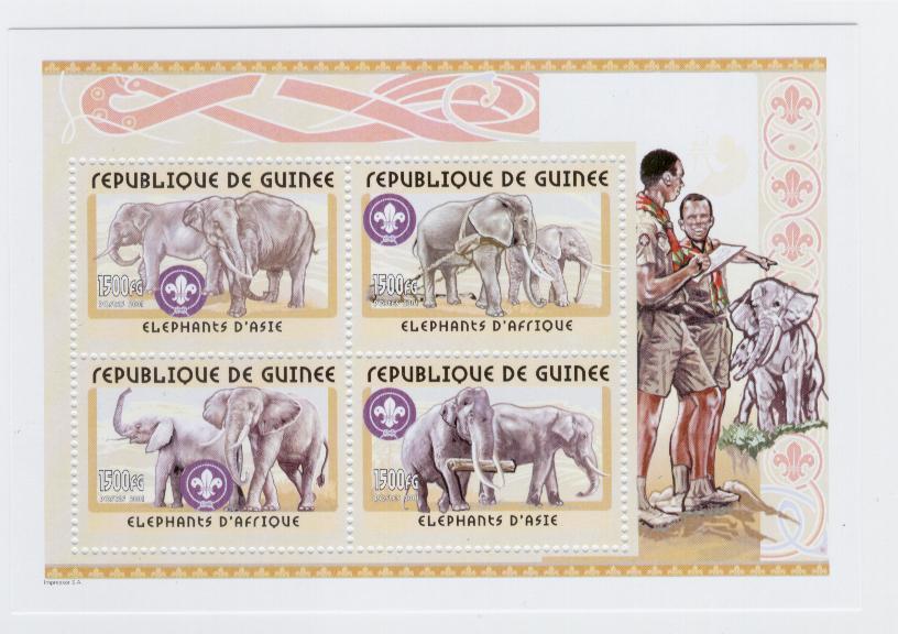 17958 - Guinea - foglietto nuovo: Scout e Elefanti