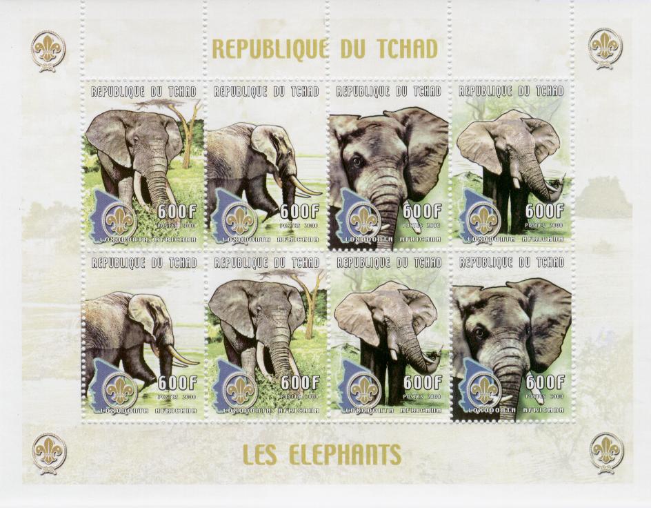 18027 - Ciad - serie completa nuova in blocco: Scout - Elefanti
