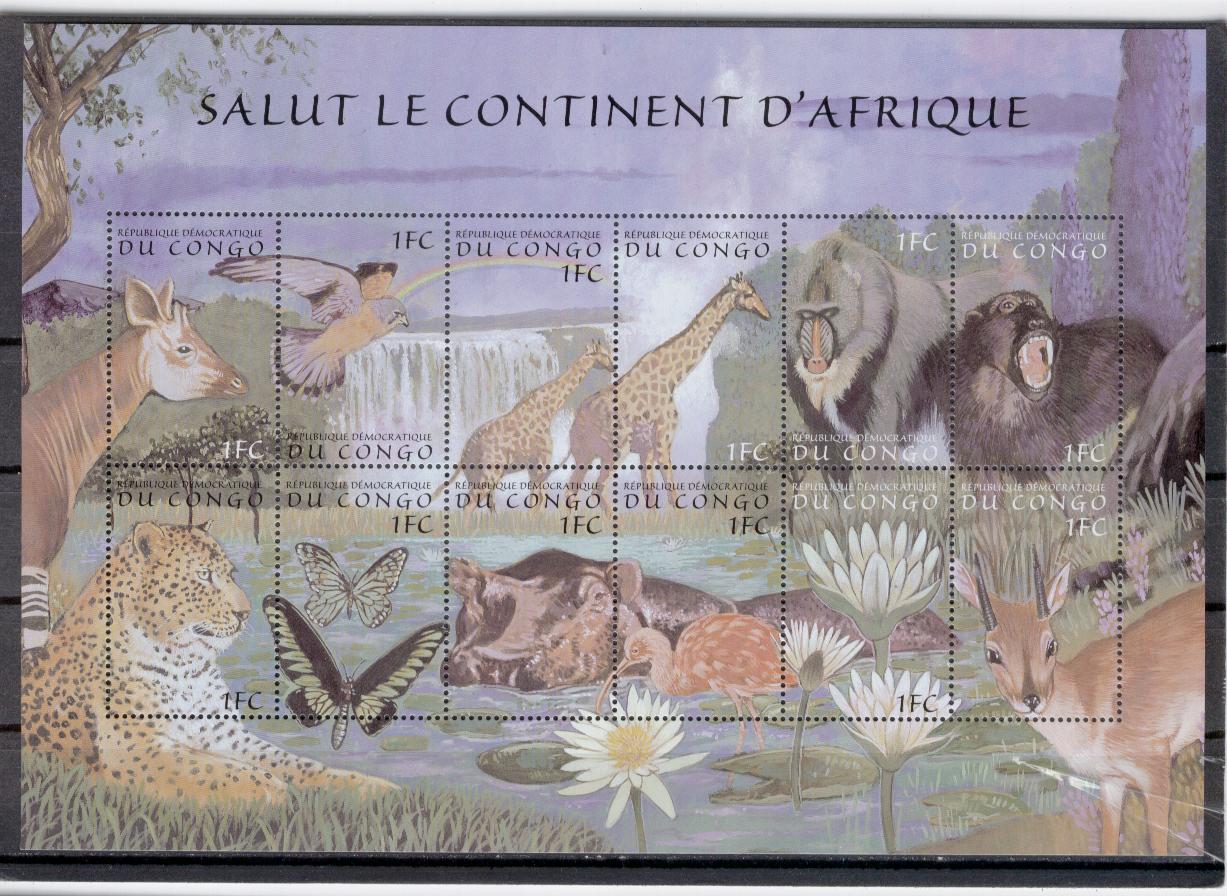 18156 - Rep.Dem. Congo - serie completa nuova in foglietto: Animali del continente africano