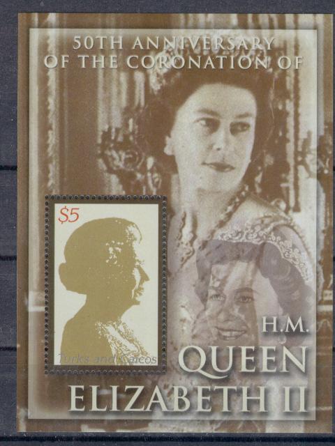 18276 - Turks & Caicos - foglietto nuovo: 50 anniversario dell incoronazione della Regina Elisabetta II