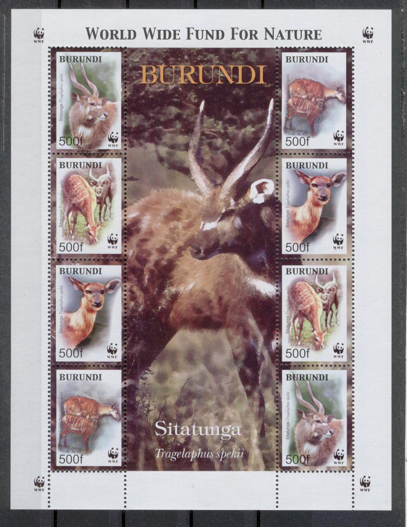 18381 - Burundi - minifoglio nuovo: Animali protetti dal WWF - Antilopi
