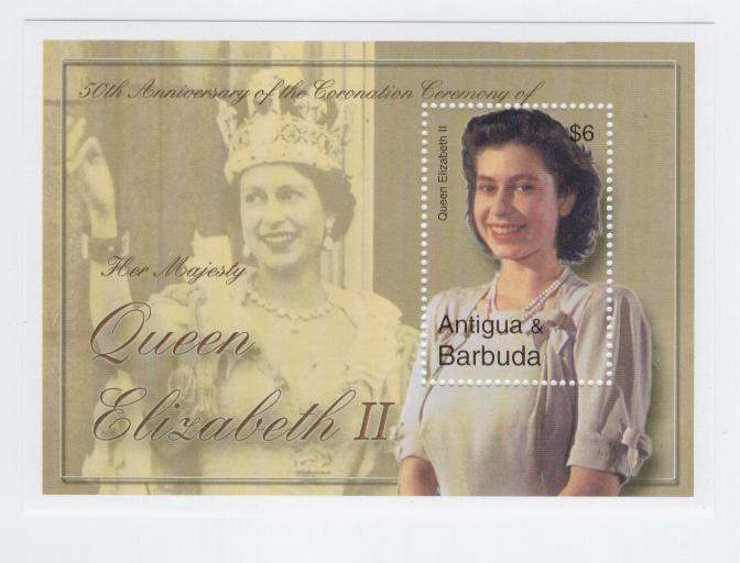 18556 - Antigua & Barbuda - foglietto nuovo: 50 ann.incoronazione della regina Elisabetta II