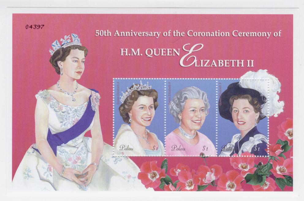 19216 - Palau - serie completa nuova in foglietto: 50� anniversario dell incoronazione della Regina II�