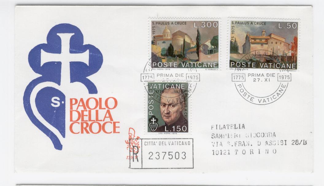 19336 - Vaticano - busta fdc con serie completa: Bicentenario della morte di San Paolo della Croce
