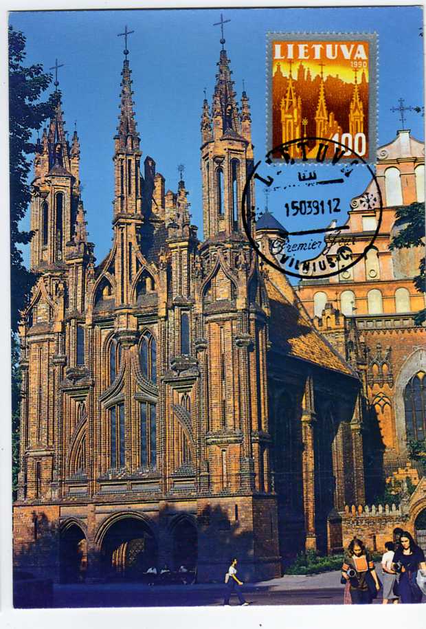 19397 - LITUANIA -1991 - Chiesa di S. Anna 100K su cartolina Maximum