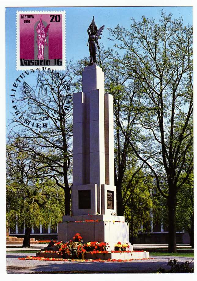 19399 - LITUANIA -1991 - 73 Ann. della proclamazione della Repubblica 20K su cartolina