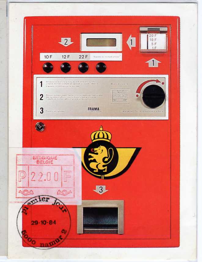 19426 - BELGIO - 1984 - ATM Frama 22 Franchi su cartolina Maximum perfetta