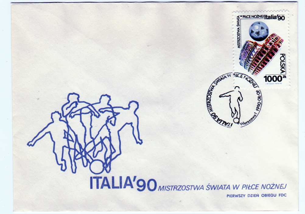 19454 - POLONIA -1990 - Mondiali di Calcio Italia  90, 1000 Zl. serie cpl. 1v. su busta FDC
