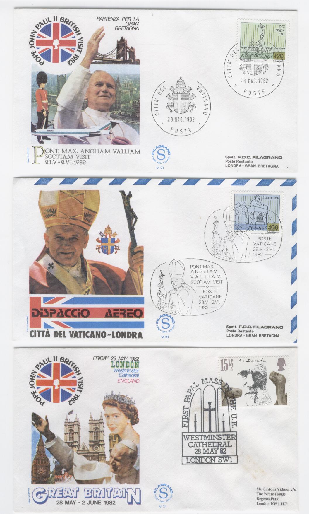 19621 - Viaggio di S.S. Giovanni Paolo II nel Regno Unito ed Argentina 1982 - 5 buste non visibile tutte