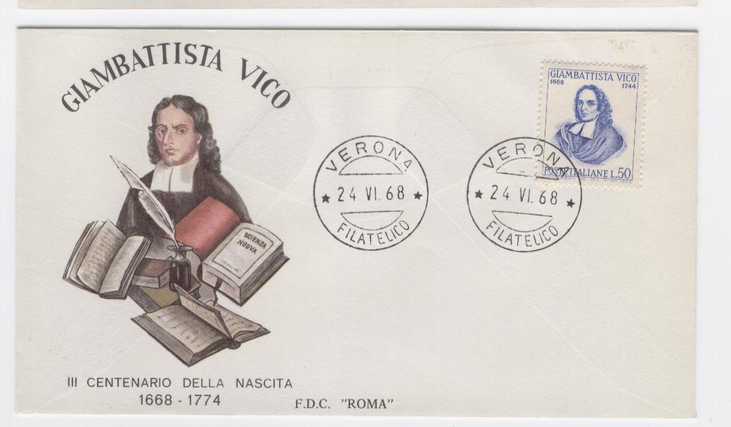 39607 - Italia - busta fdc con serie completa: 3 centenario della nascita del filosofo Gianbattista Vico