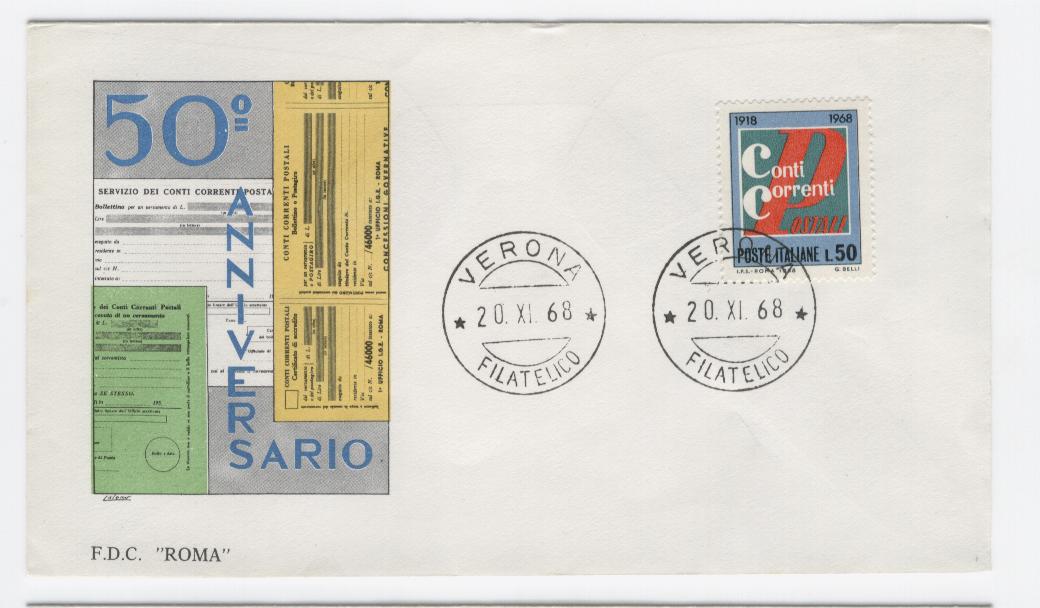 20018 - Italia - busta fdc con serie completa: Cinquantenario del servizio dei conti correnti postali