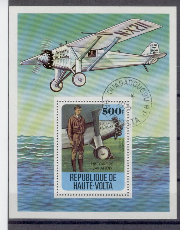 20168 - Alto Volta  - foglietto usato: Storia dell aviazione - Charles Lindebergh