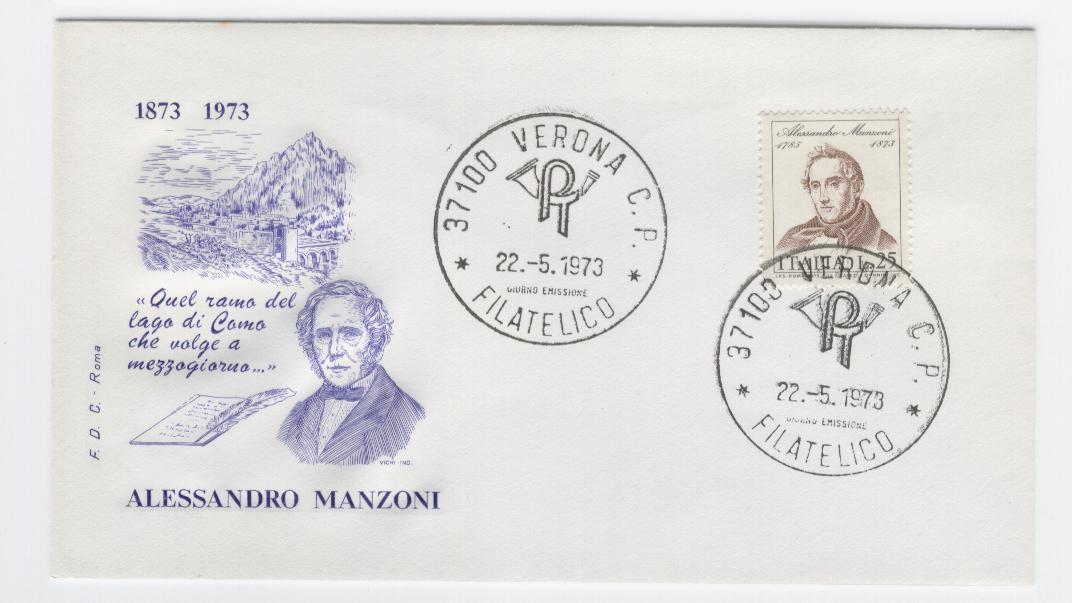 20260 - Italia - busta fdc con serie completa: Centenario della morte di Alessandro Manzoni