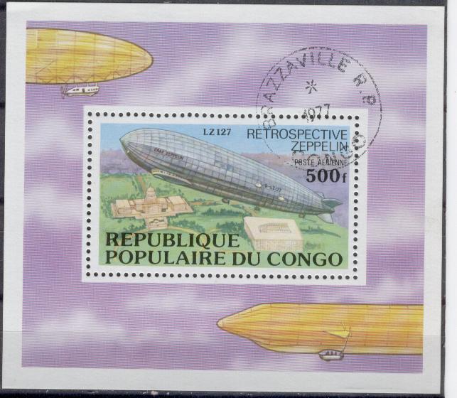 20273 - Congo - foglietto usato: Zeppelin