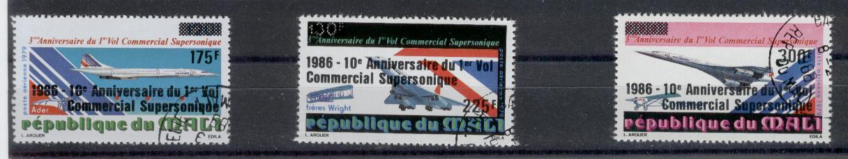 20322 - Mali - serie completa usata: 10 anniversario del primo volo commerciale supersonico. Sovrastampati