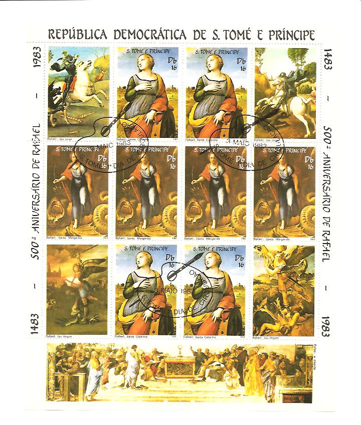 20455 - Sao Tome  - foglio usato: 500 anniversario di Raffaello