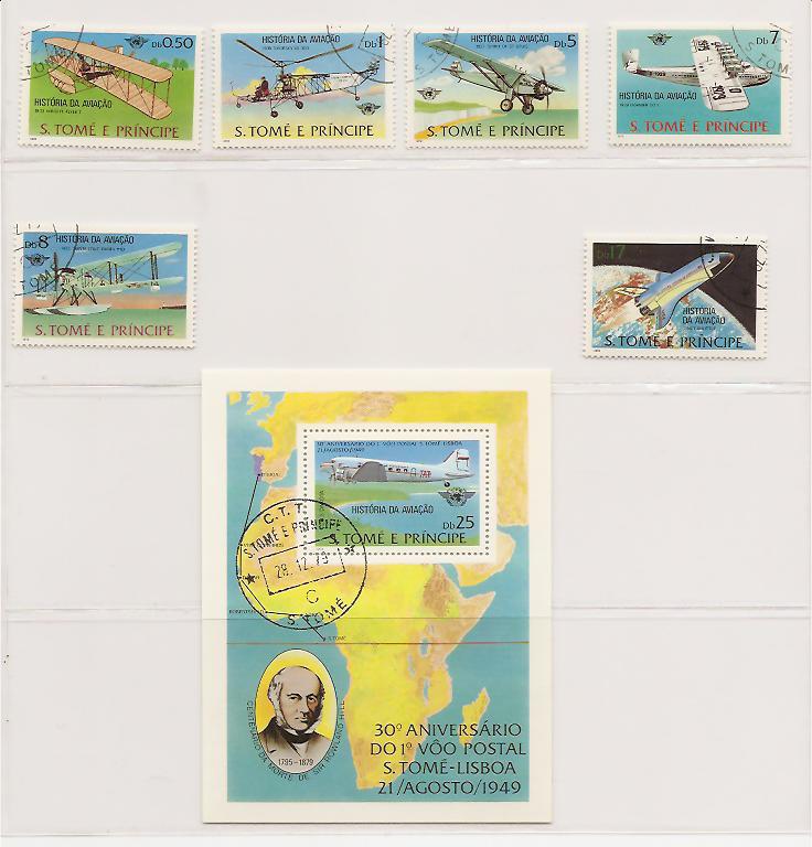 20535 - Sao Tome - serie completa usata + foglietto: Storia dell aviazione