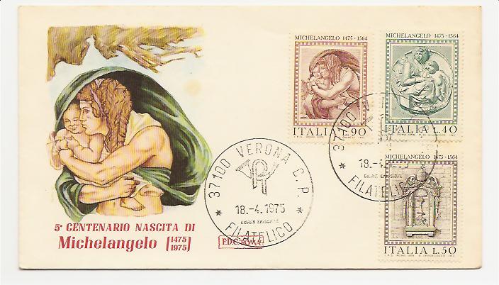 20544 - Italia - busta fdc con serie completa: 5 centenario della nascita di Michelangelo Buonarroti