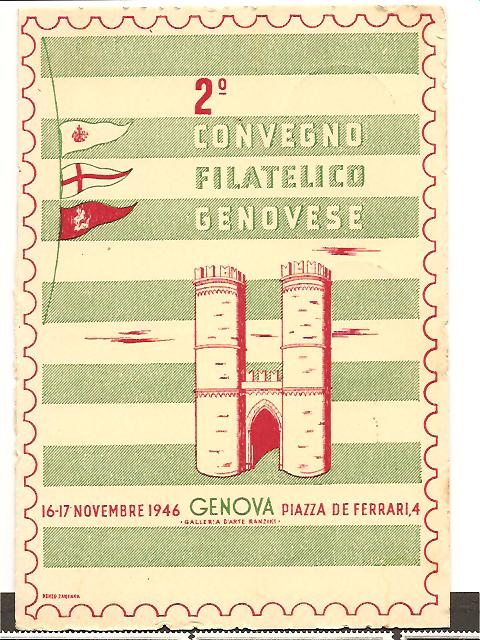 20650 - Italia - cartolina commemorativa con annullo speciale: 2 Convegno Fialtelico Genovese. Viaggiata 1946