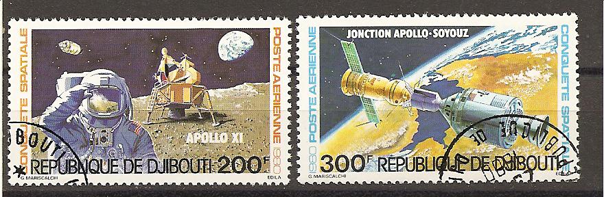 31383 - Gibuti - serie completa usata: Conquista dello spazio - Missione Apollo XI e Apollo-Soyuz
