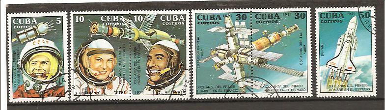 20906 - Cuba - serie completa usata: 30 anniversario del primo uomo nello spazio
