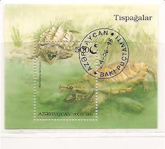 21159 - Azerbaigian - foglietto usato: Alligator Snapping Turtle - La tartaruga-alligatore