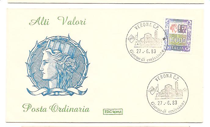 21301 - Italia - busta fdc con serie completa: Alti valori. 10.000