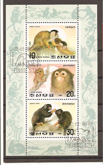 21587 - Corea del Nord - minifoglio usato: Scimmie