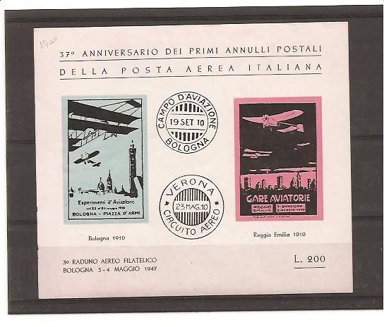 22011 - Foglietto erinnofilo nuovo: 37 anniversario dei primi annulli postali della posta aerea italiana - 1947