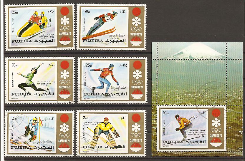 22146 - Fujeira - serie completa usata + foglietto: vincitori di medaglie d oro alle Olimpiadi invernali di Sapporo 1972