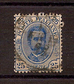 22552 - regno d italia-1891 effigie di Umberto I-valore usato da 25 c. azzurro (catalogo Unificato n. 62)-in buone condizioni.