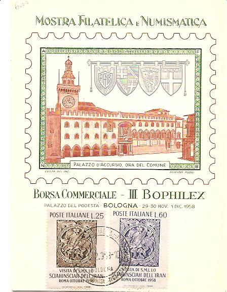 22763 - Italia - cartolina commemorativa del III Bophilex 1958 con annullo speciale - non viaggiata