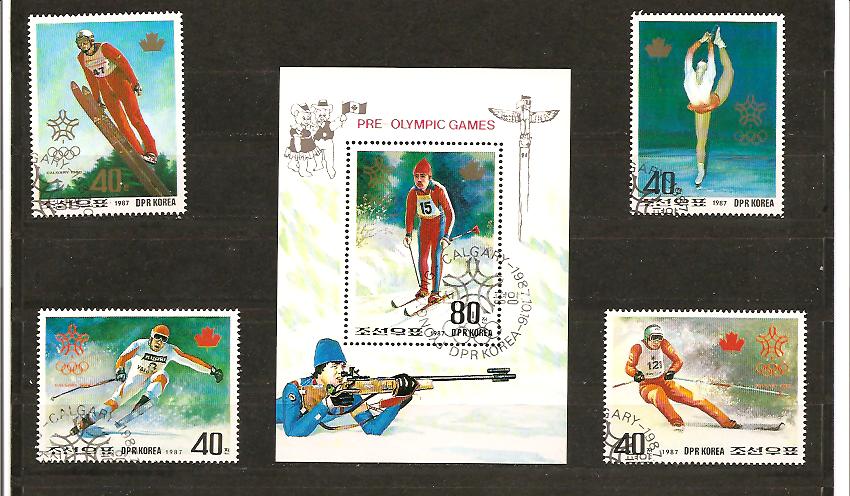 22899 - Corea del Nord - serie completa usata + foglietto: Olimpiadi di Calgary 1988