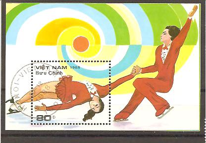 22903 - Vietnam - foglietto usato: Olimpiadi di Calgary 1988