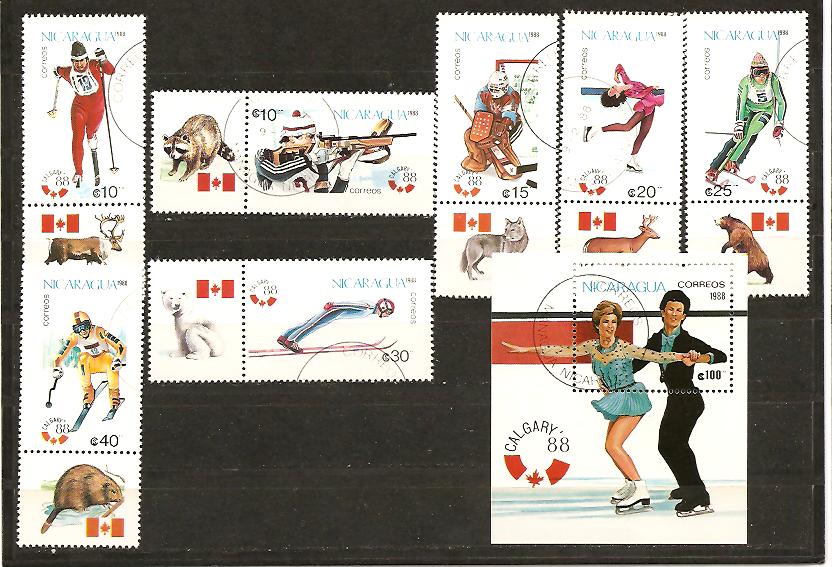 22943 - Nicaragua - serie completa usata + foglietto: Olimpiadi di Calgary 1988