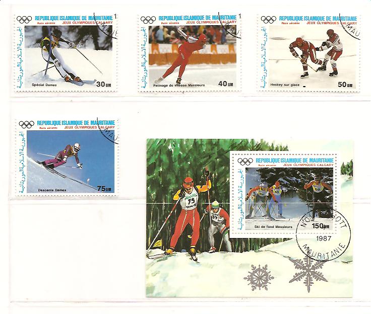 22949 - Mauritania - serie completa usata + foglietto: Olimpiadi di Calgary 1988